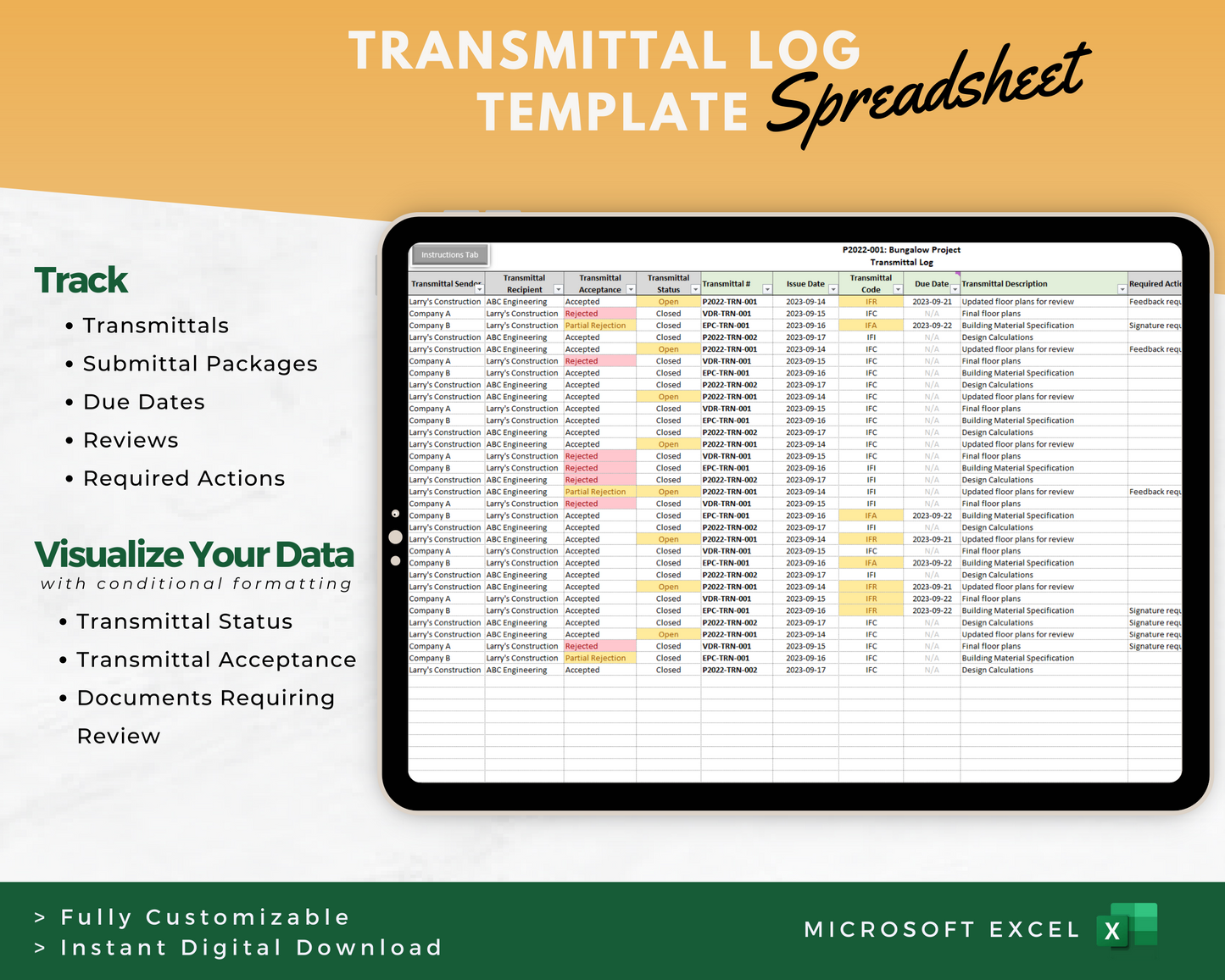 document transmittal template excel