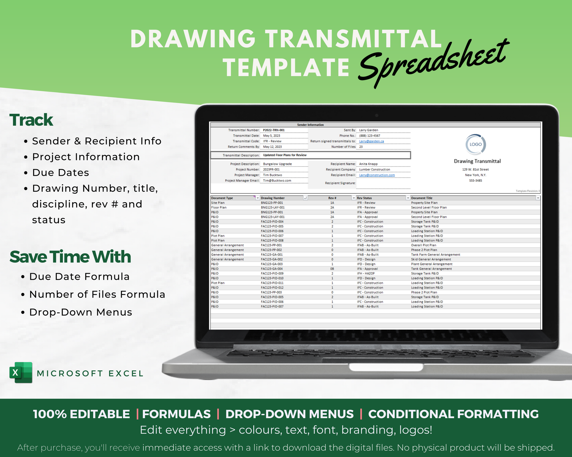 drawing transmittal template