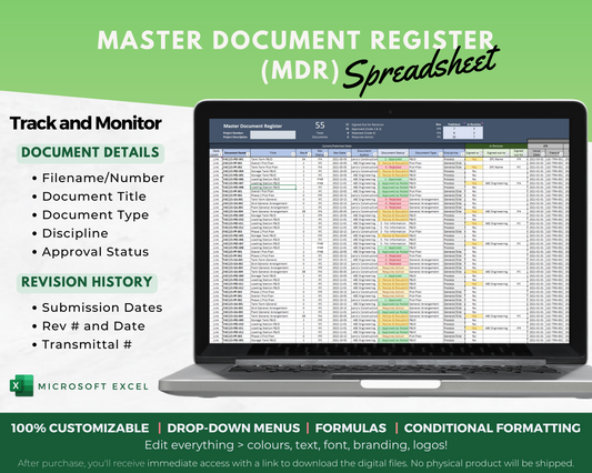 master document register template excel
