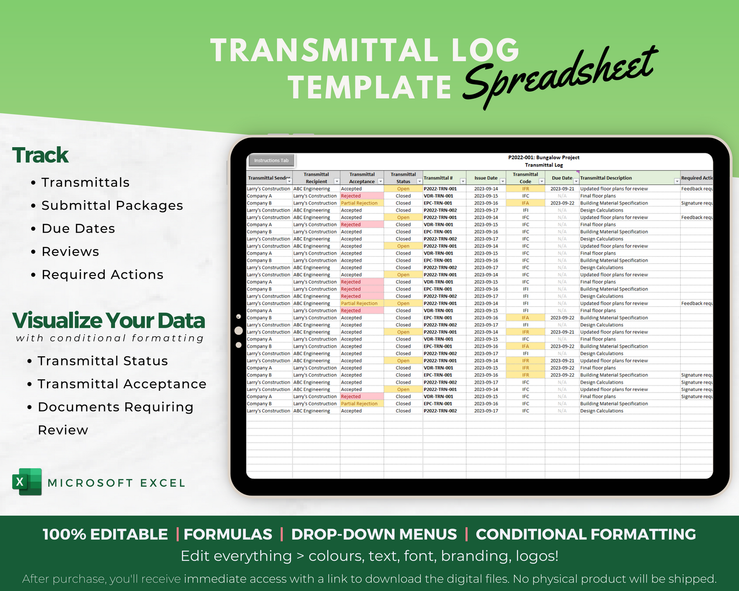 transmittal log template