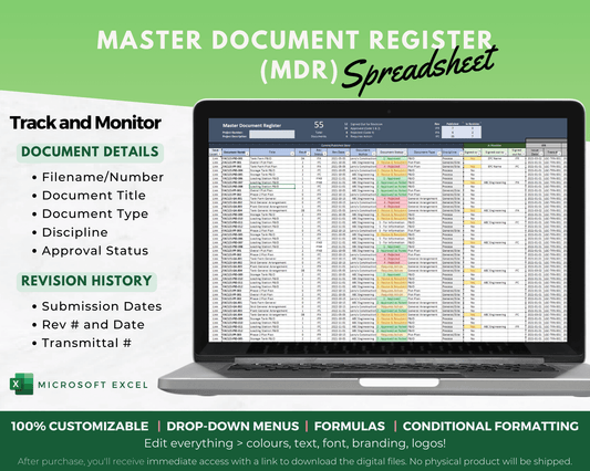 master document register template excel