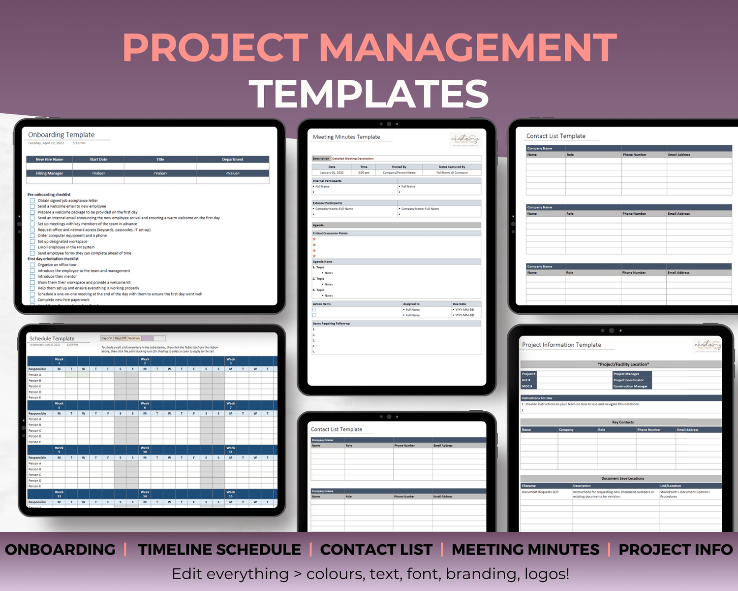 onenote template for project management